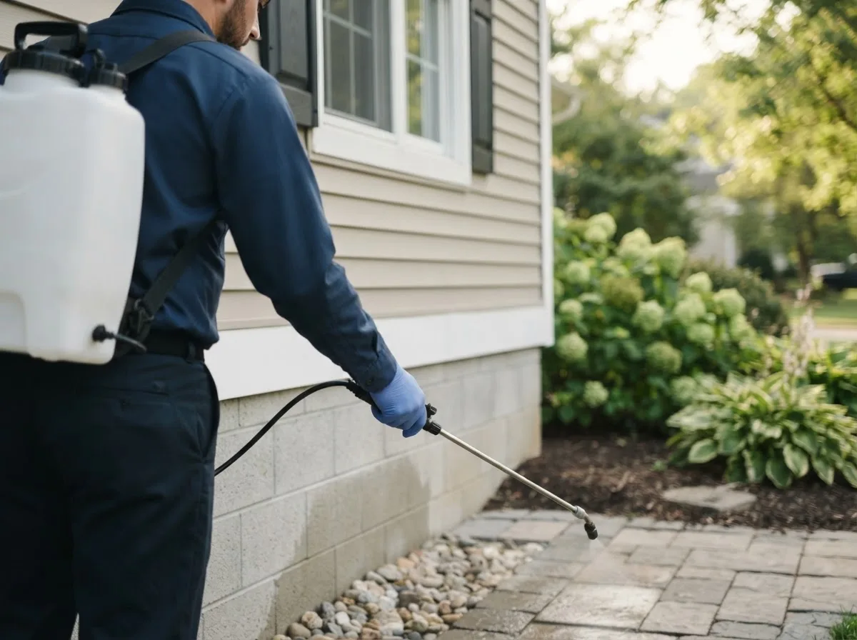 Pest control technician inspecting a home in East Petersburg, PA
